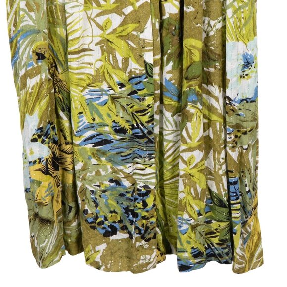 Go Softly Patio Dress M Womens Green Floral Metallic Thread Snaps Lounge Wear - Picture 4 of 6